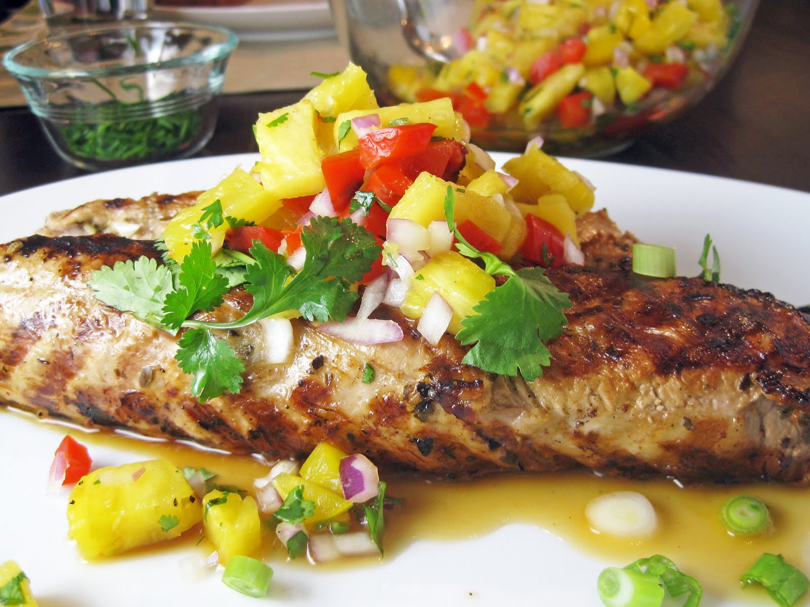 Adobo Marinated Pork Tenderloin with Grilled Pineapple Salsa | A Hint ...